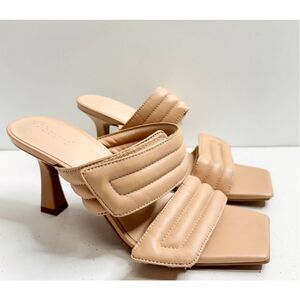 Abound Sandals Womens Size 5.5‎ Qarly Heeled Tan Square Toe Slip On Shoes